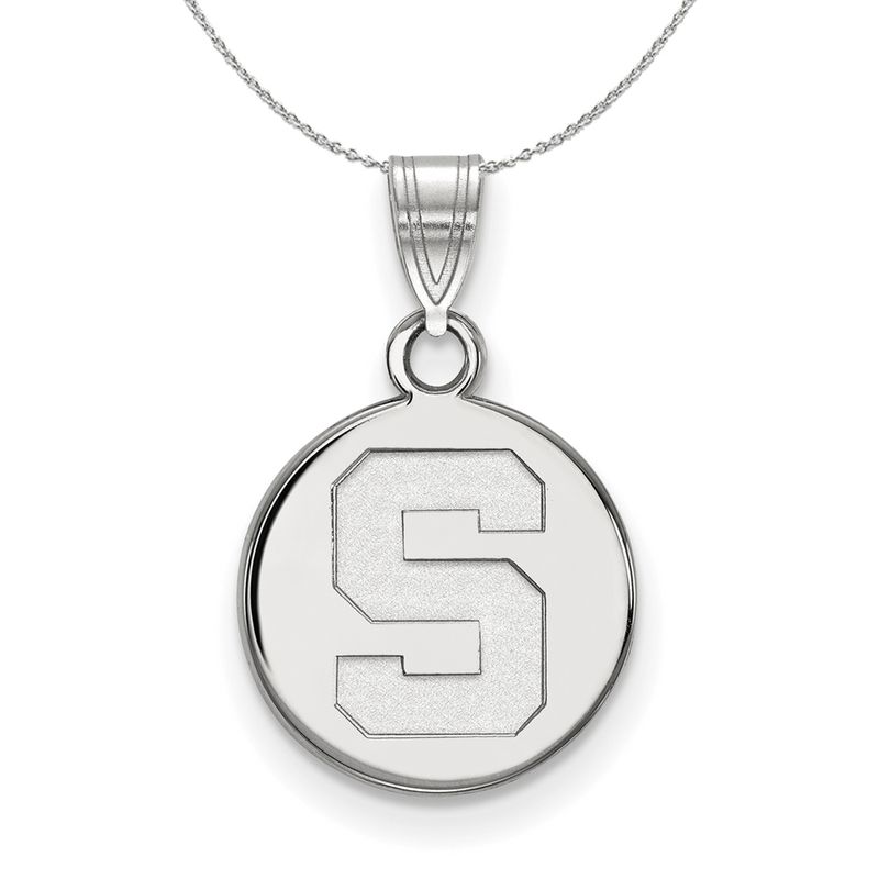 Sterling Silver Michigan State Small Initial S Disc Necklace - 20 Inch